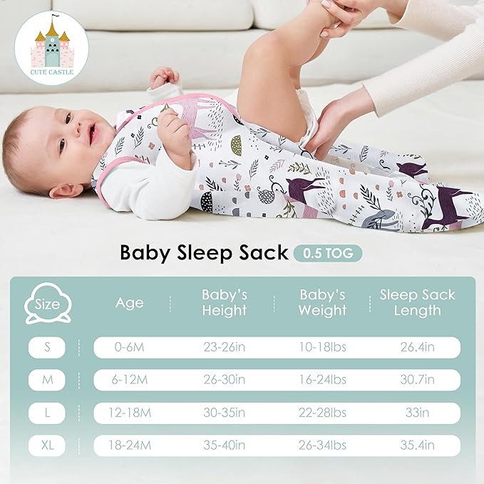 Cute Castle Baby Sleep Sack 18-24 Months - Lightweight 100% Cotton 2-Way Zipper TOG 0.5 Infant Wearable Blanket, Newborn Essentials Toddler Sleep Clothes (3 Pack Pink)