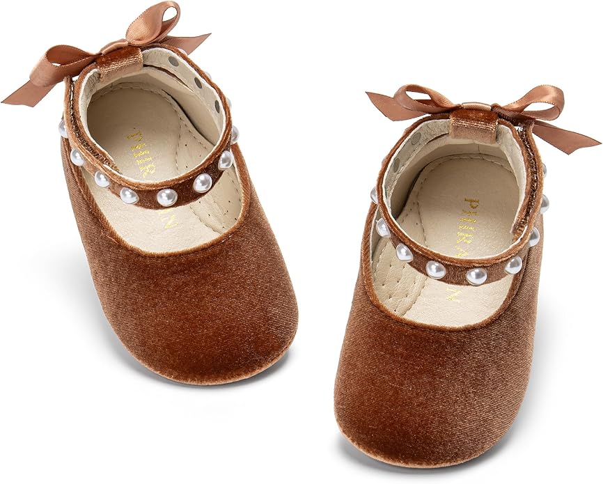 Baby Girls Mary Jane Flats - Infant Newborn Walking Shoes Soft Rubber Sole Princess Wedding