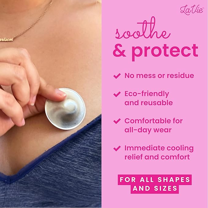 LaVie Silver Nursing Cups, Soothing Protection for Nursing Nipples of Newborns, Calming Relief for Breastfeeding Moms, 999 Silver Trilaminate All Natural (Size 1)