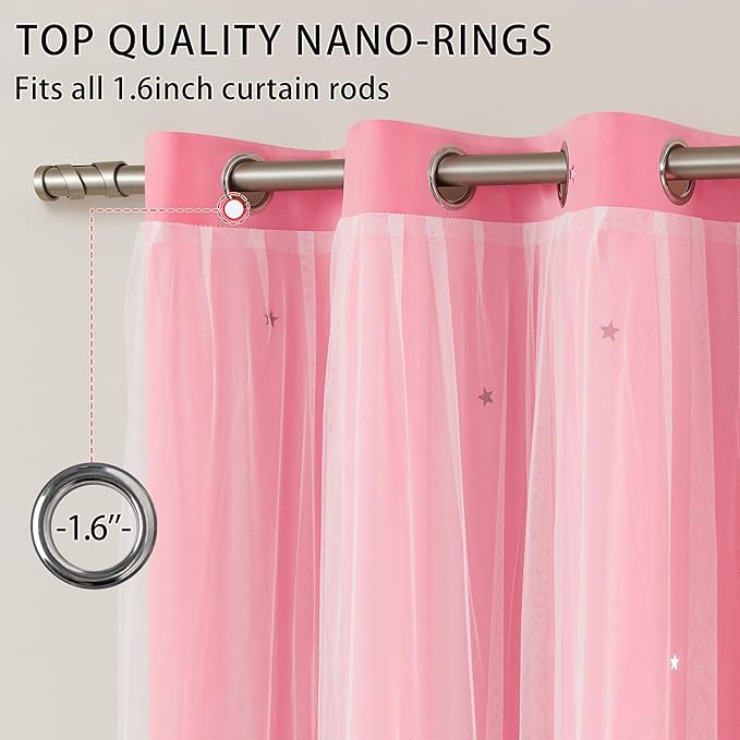 XiDi Pink Curtains for Bedroom Decor, Girls Room Blackout Curtains, Kids Room Darkening Curtains, 1 Panel