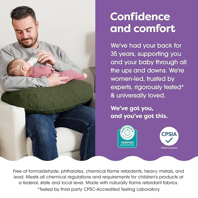 Boppy Nursing Pillow - Ergonomic Bottle & Breastfeeding Pillow with High, Firm, Large Area, Water-Repellent Cushion with Washable Cover; Baby Safety Alliance Verified - Quilted Moss