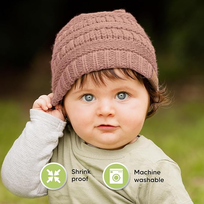3-Pack Baby Beanies for Boys, Girls - Stretchy Knit Baby Hats, Cute Newborn & Toddler Winter Hat, Soft & Warm Infant Beanie 6-36 Months (Dune, M)