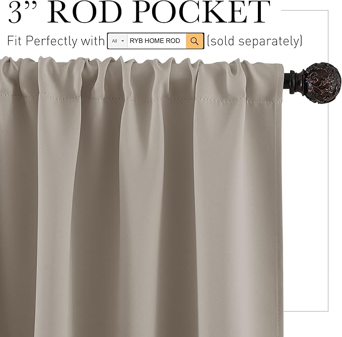 RYB HOME Cafe Blackout Curtains 24 inch Length, RV Curtains for Camper Windows, Mini Short Small Insulating Light UV Heat Blocking Privacy Half Window Tiers, Width 29 by Length 24, Sand, 2 Panels