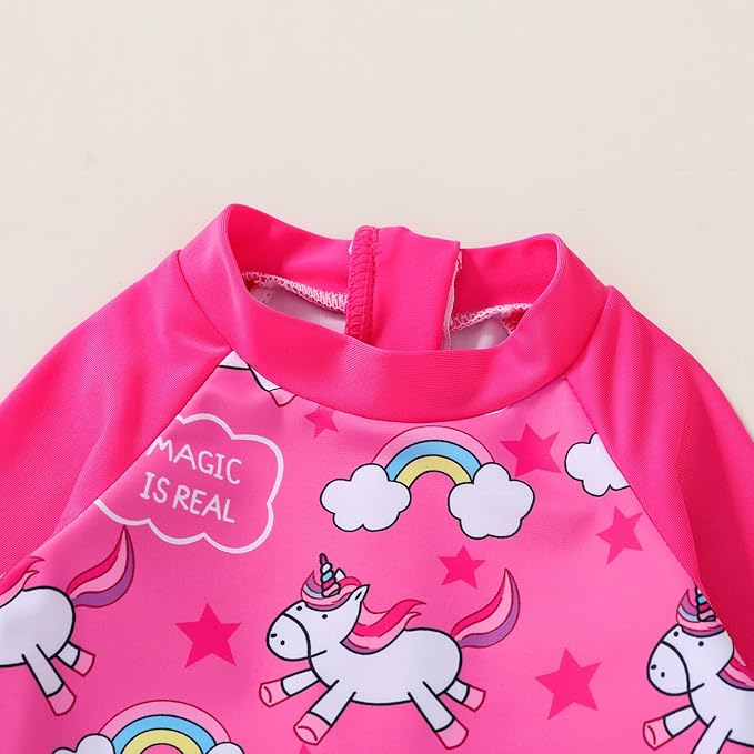 Infant Baby Girl Swimsuit One-Piece Long Sleeve Rash Guard with Hat Set Floral Zipper Bathing Suit Leopard Beach Wear