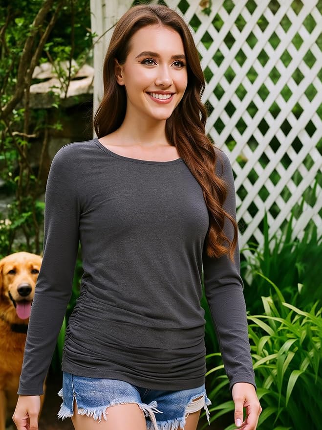 Maternity Shirts Long Sleeve Pregnancy Top for Women with Crew Neck Casual Tee Shirts