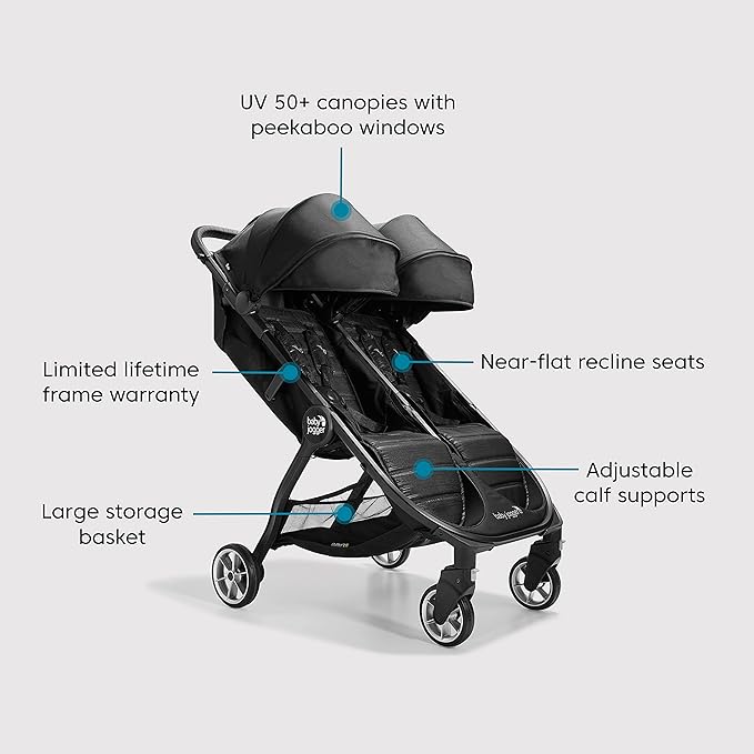 Baby Jogger City Tour 2 Double Stroller Compact & Sleek Twin Design with Easy-To-Maneuver Features Ideal for Growing Kids Plush Imported