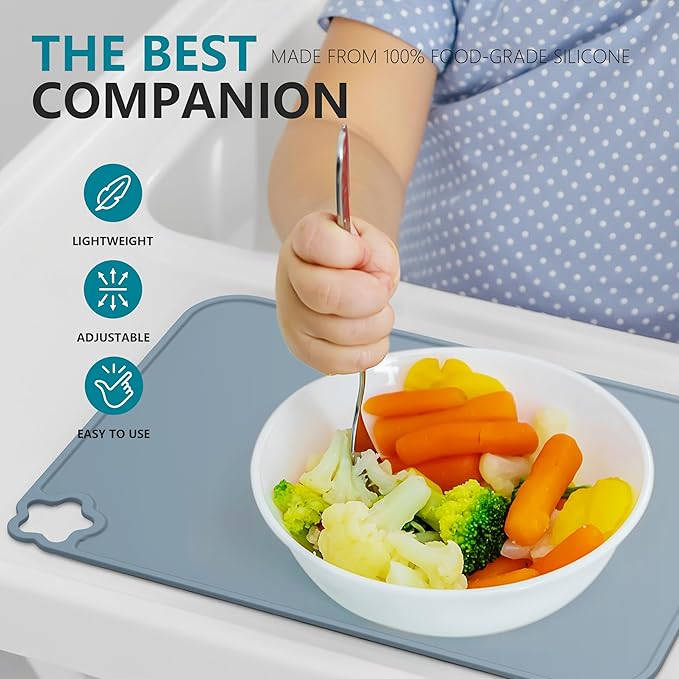 Silicone Placemat for Kid Stain-Proof Non-Slip Toddle， Reusable Portable，Heat Resistant for Toddlers placemat 3 Pack