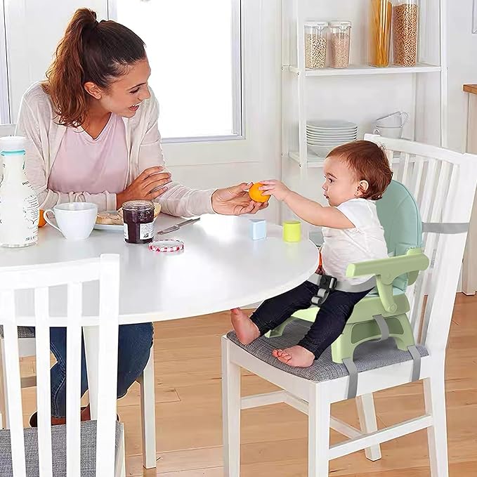 Bella’s Friends 3-in-1 Toddler Booster Seat for Dining Table and Kitchen Chair with Adjustable Double Layer Tray and Safety Straps, Foldable&Portable Baby Floor Seat with Removable Cushion, Green