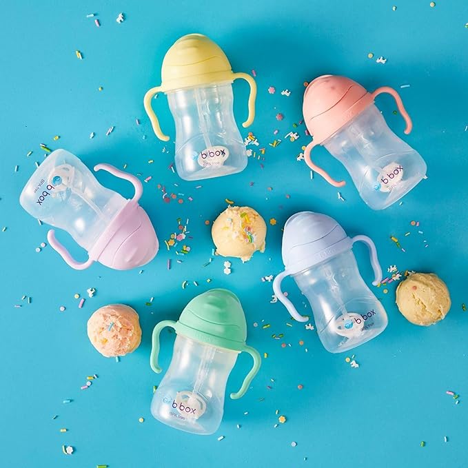 b.box Sippy Cup with Weighted Straw (2-Pack). Leak Proof, Easy Grip. BPA Free & Dishwasher Safe. Ideal for Babies 6m+ to Toddlers (pistachio + banana split, 8oz)
