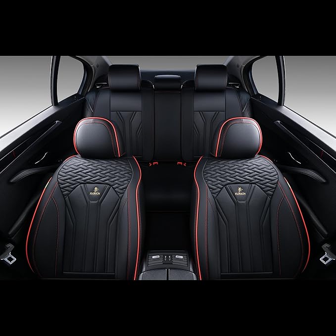 FLORICH Rear Seat Covers Leather Car Seat Covers Waterproof Back Seat Cover Automotive Seat Covers Universal Seat Cushion Protector for Most Cars Trucks SUV-Black&Red Line