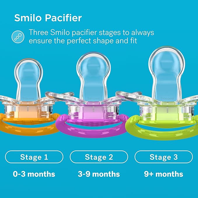 Smilo Baby Pacifier with Orthodontic Design for Healthy Dental Development - Stage 2 for Babies 3-9 Months - Pack of 3X 100% Silicone Pacifiers BPA Free - Plum Purple