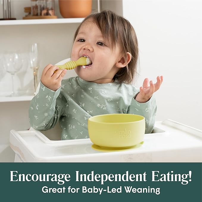 Simka Rose Baby Bowl & Spoon Set, Baby Bowls Suction for Toddler, BPA-Free Silicone Bowls Baby, Baby Bowl & Spoon Dishwasher & Microwave Safe Baby Feeding Supplies (Grey) - Silicone Suction Bowl
