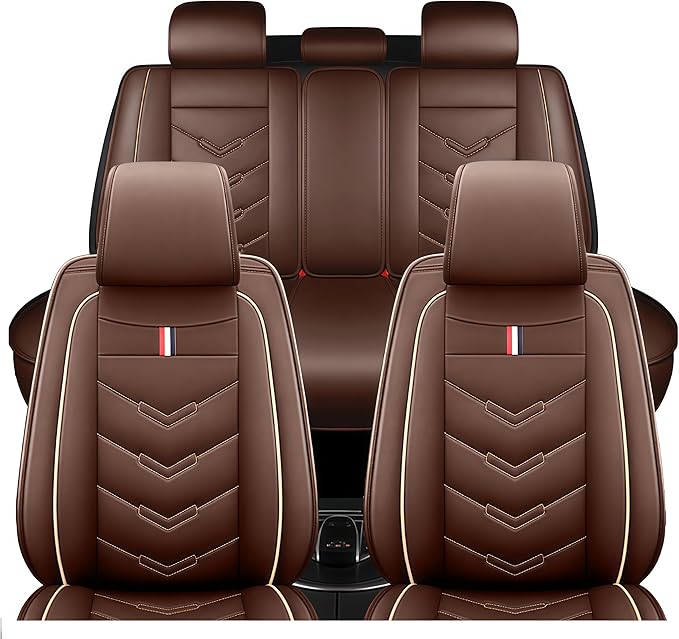 Leather Car Seat Covers Fit for LR Range Rover Evoque 2019-2025, 5 Seater Waterproof and Wear-Resistant Seat Cover Interior Accessories(Full Set,Coffee)