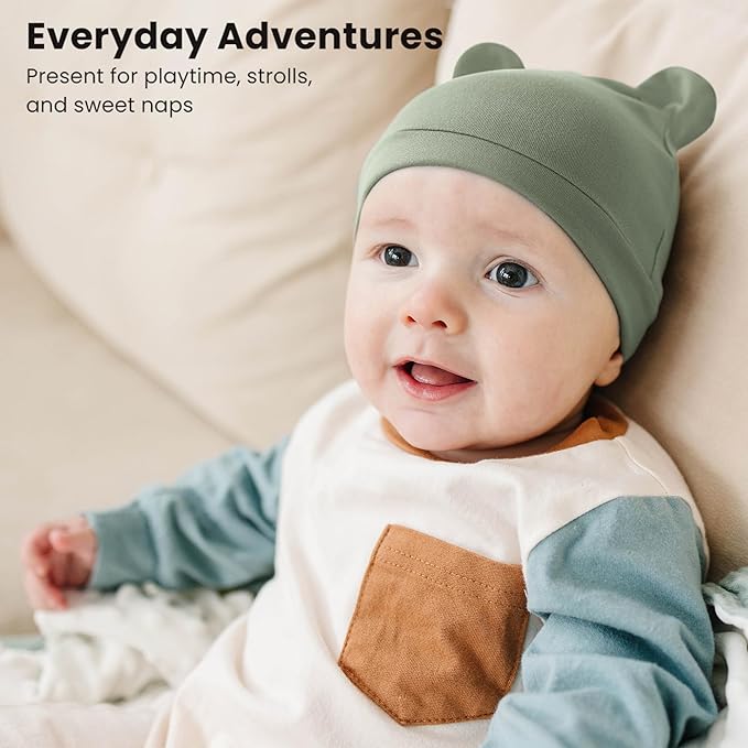 Konssy 6-Pack Baby Newborn Hats with Bear Ears Baby Beanie Hats - Soft Caps for Infant Boys & Girls, 0-3 Months
