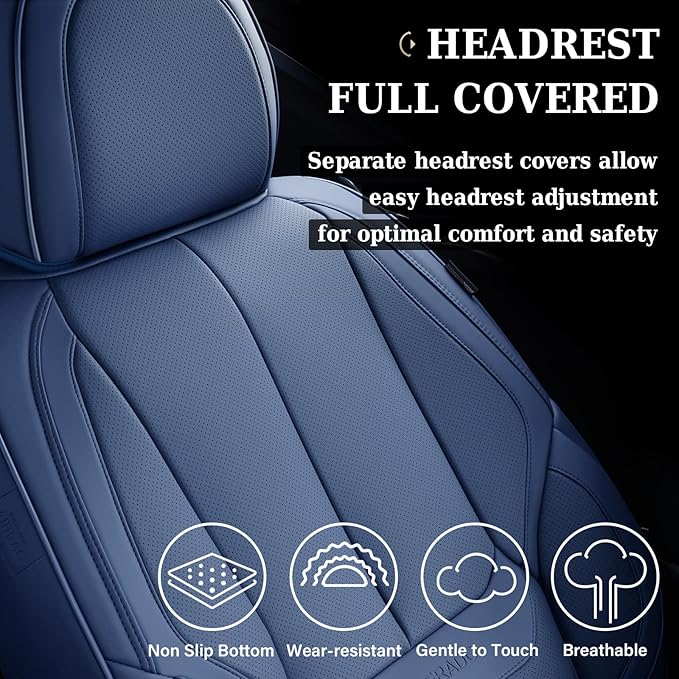 Coverado Car Seat Covers Full Set, Seat Covers for Cars, Car Seat Covers Front Seats and Back Car Seat Protector Waterproof, Leather Car Seat Cushion Universal Fit for Most Cars Blue