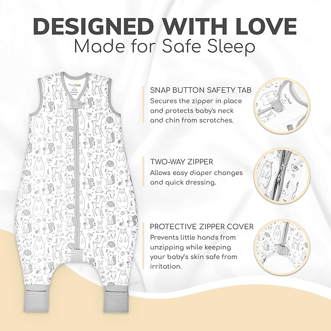 Mama Cheetah Toddler Sleep Sack with Feet 2T, 1.0 TOG Organic Cotton Baby Wearable Blankets with Legs, Baby Sleeping Bag for Walkers, Early Walker Medium