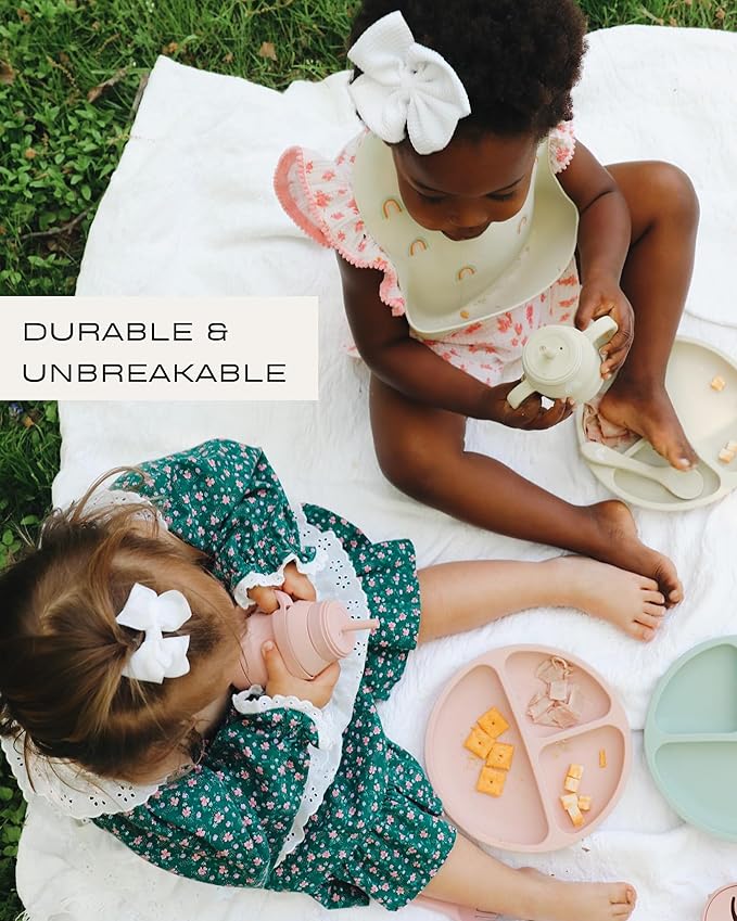 Hippypotamus Toddler Plates with Suction - 100% Food-Grade Silicone Baby Plates - Microwave & Dishwasher Safe - BPA Free - Set of 3 (Sage/Blush/Nude)