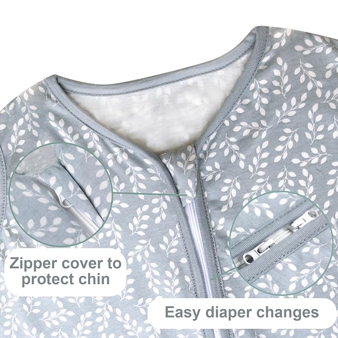 Baby Sleep Sack 12-18 Months 2 Pack, 100% Cotton Toddler Sleeping Bag, 2-Way Zipper Wearable Blanket for Baby Boy and Girl, Large, 0.5 TOG, Blue Star & Flower