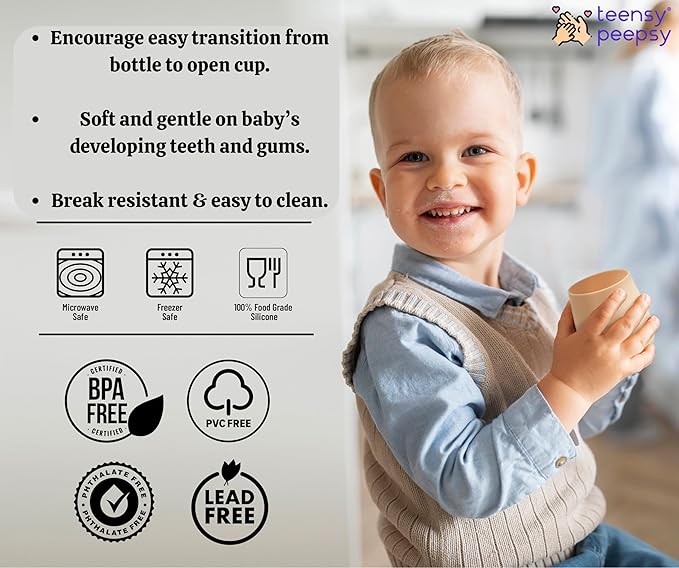 2 Pack Tiny Cup for 4+ Months | Silicone Baby Cups 6-12 Months, Infant Training Open Cup for Baby Led Weaning Supplies, 2oz (Aquamarine)