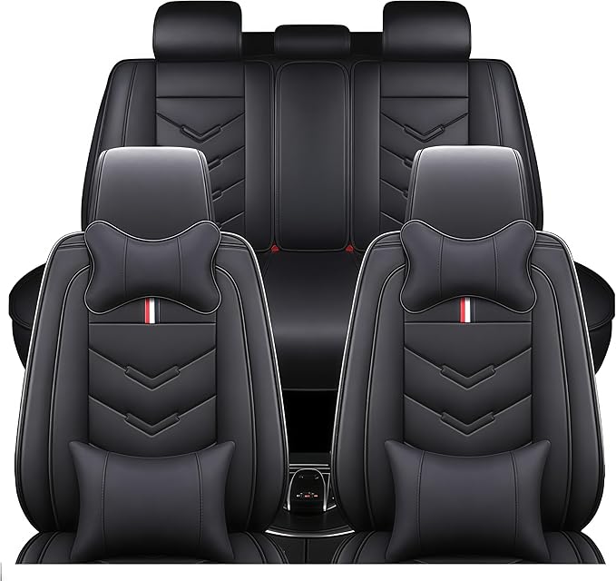 Leather Car Seat Covers Fit for LR LR4 2009-2016, 5 Seater Waterproof and Wear-Resistant Seat Cover Interior Accessories(Full Set with Pillow,Black)