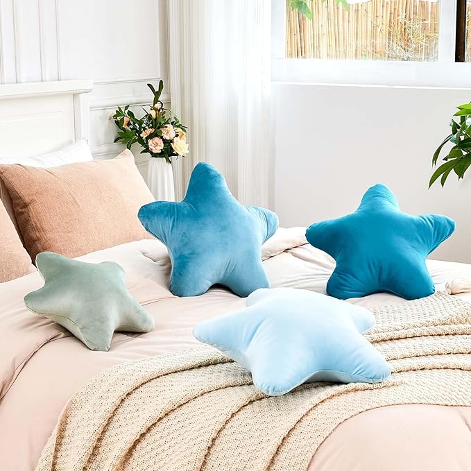 Dusty Blue Star Throw Pillow, Cute Star Pillow Room Decor, Soft 14.9" Star Shaped Decorative Throw Pillow for Bedroom, Star Plush Floor Cushions Pillows