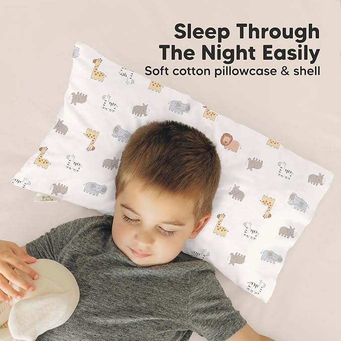 Toddler Pillow with Pillowcase - 10x18 My Little Dreamy Kids Travel Bed Pillows for Sleeping, Organic Cotton Small Pillowcase, Soft & Breathable, Machine Washable,Toddlers 2-5 Years Old (Safari Echo)