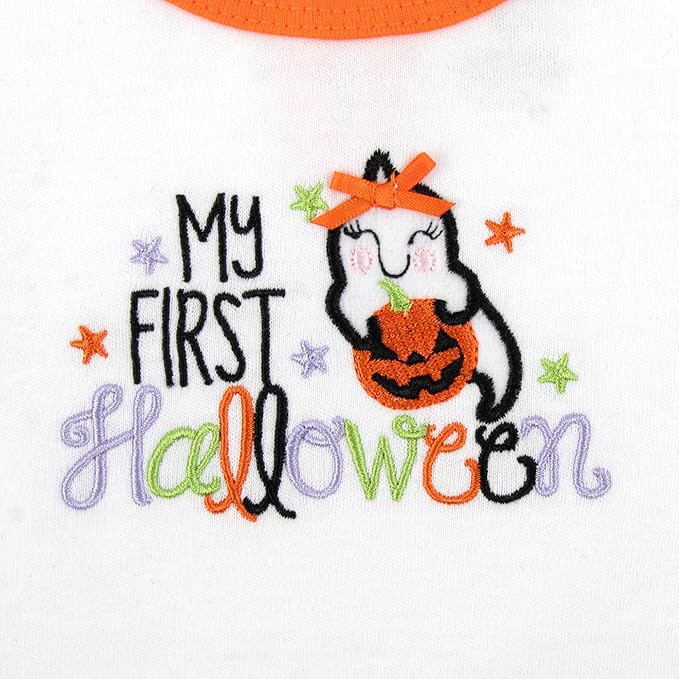 Baby Girl Holiday Outfit 4-Piece Set – Long Sleeve Bodysuit, Pants, Tutu Skirt & Headband – Halloween, Thanksgiving