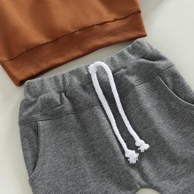 Toddler Baby Boy Clothes Solid Color Long Sleeve Crewneck Sweatshirt Top Casual Pants Set 2Pcs Fall Winter Outfits