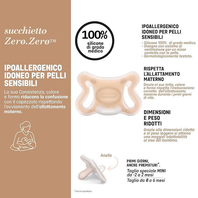 Suavinex Zero Zero Silicone Baby Pacifier w/SX Pro Physiological Pacifier Nipple (-2-2M), 2Pk, Medium
