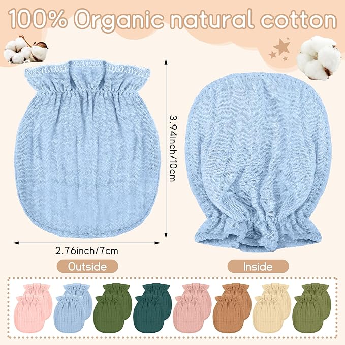 Newborn Baby Muslin Mittens 0-6 Months No Scratch Elastic Wrist Soft Breathable Gloves Bulk Cotton for Infant