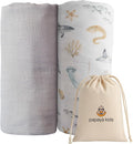 Baby Boy Muslin Swaddle Blankets for Newborns, Ocean Blue 2-Pack, Soft Viscose derived from Bamboo & Cotton Muslin Baby Blankets, 47x43, Breathable Receiving Blankets, Giftable for Newborn