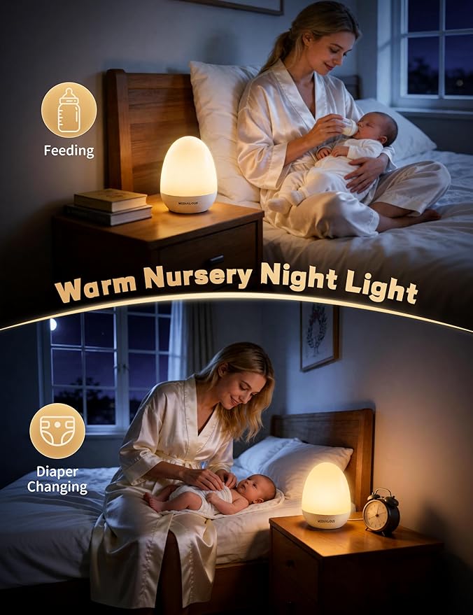MediAcous Night Lights for Kids Room, Egg Light for Nursery with Stable Charging Pad, Dimmable Baby Night Light with 1H Timer & Touch Control, ABS+PC LED Egg Night Light for Breastfeeding, Up to 200H