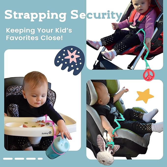 Brilli Baby Cup Catcher Patented Safety Tether Strap, Attach Sippy Cups, Bottles, Pacifiers & More to Stroller, High Chair, Car Seat, Made in USA, Food Grade, Dishwasher Safe (Pink & Lime)