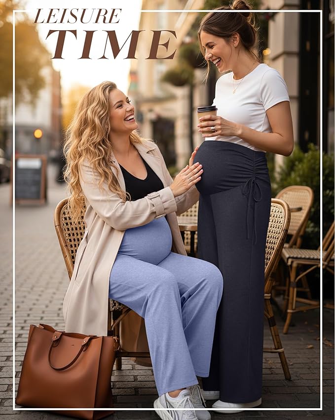 Neer 3 Pack Women's Maternity Pants Over The Belly Loose Pregnancy Pants Stretchy Lounge Wide Leg Trousers with Pockets