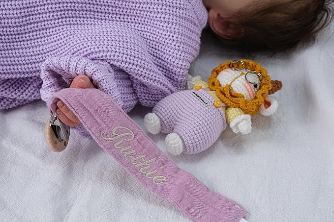 Personalized Bohemian Pacifier Clip Embroidered with Name is The Perfect Newborn Gift Made from eco-Friendly Bamboo!（Blue）