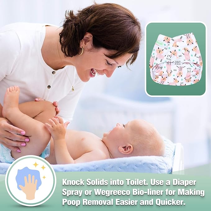 wegreeco Cloth Diapers 6 Pack with 6 Inserts & 1 Wet Bag, Washable Cloth Diapers for Babies, One Size Adjustable Reusable (Flower)