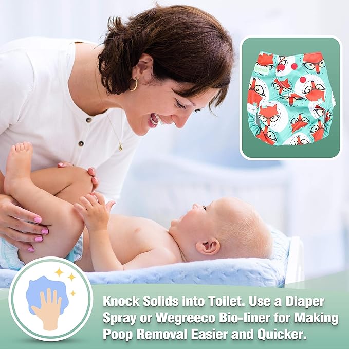 wegreeco Cloth Diapers 6 Pack with 6 Inserts, Washable Cloth Diapers for Babies, One Size Adjustable Reusable (Girl Prints + 1 Wet Bag)