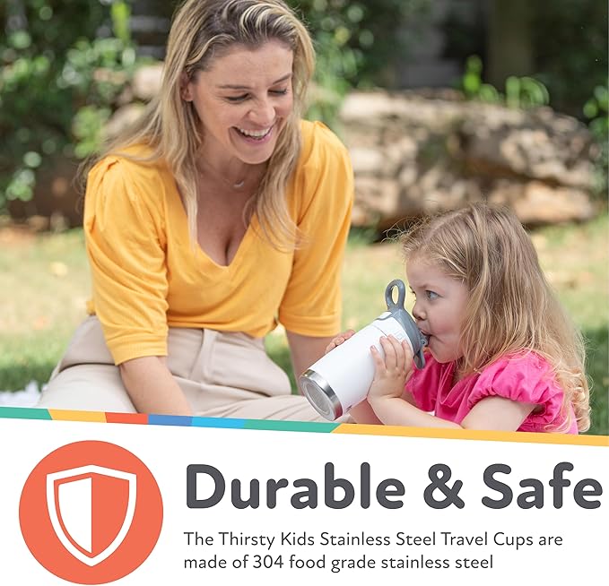 Nuby Thirsty Kids No Spill Flip-It Reflex Stainless Steel Travel Cup or Water Bottle - 10 Oz - 18+ Months - White - Back to School Essentials