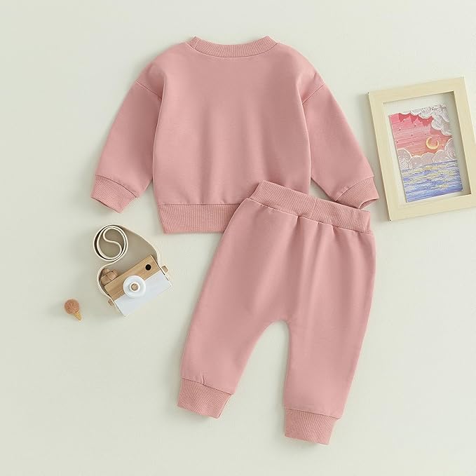 Fernvia Toddler Baby Girl Clothes 3 6 9 12 18 24 Months Fall Outfits Solid Long Sleeve Sweatshirt Tops + Pants Set
