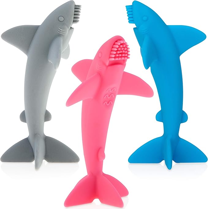 Nuby Grooming Lil Shark Massaging Toothbrush, Colors May Vary, 1pk, 5"