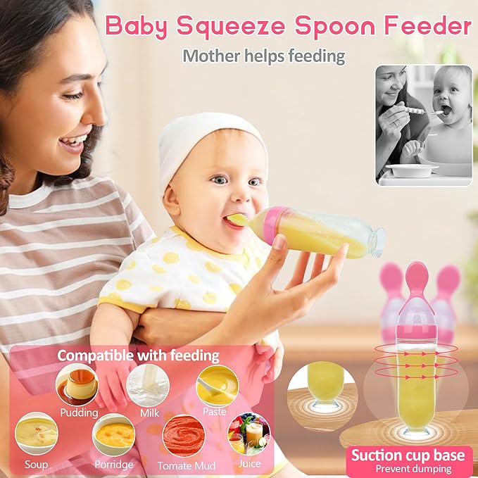 WAJIAYON Baby Fruit Feeder Pacifier | Infant Food Feeder Pacifier & Food Dispensing Spoon | Mesh Fresh Fruit Teethers for Babies | Silicone Feeder Baby Shower Gifts for Boys and Girls (Pink)