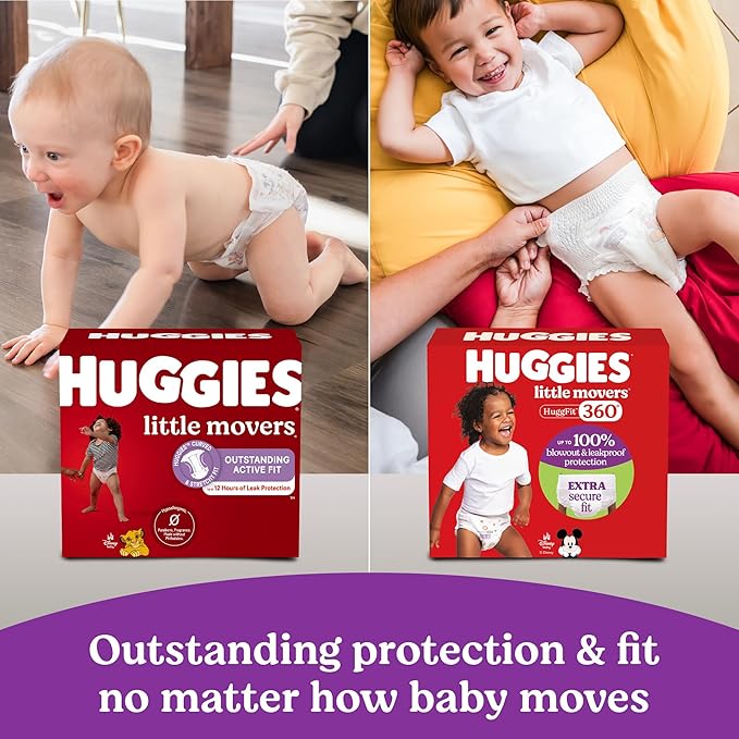 Huggies Size 4 Baby Diapers, Little Movers HuggFit 360° Baby Diapers with 360° Waistband, Size 4 (22-37 lbs), 144 Count (4 Packs of 36), Packaging May Vary