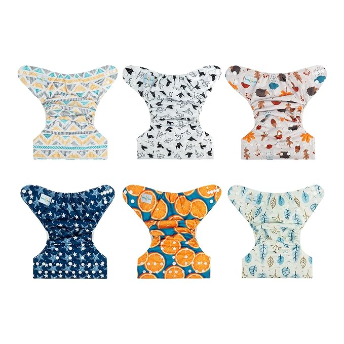 babygoal Cloth Diaper Covers 6 Pack with Wet Bag for Fitted Diapers and Prefolds with Double Gussets, Adjustable and Reusable for Baby Boys 6DCF05