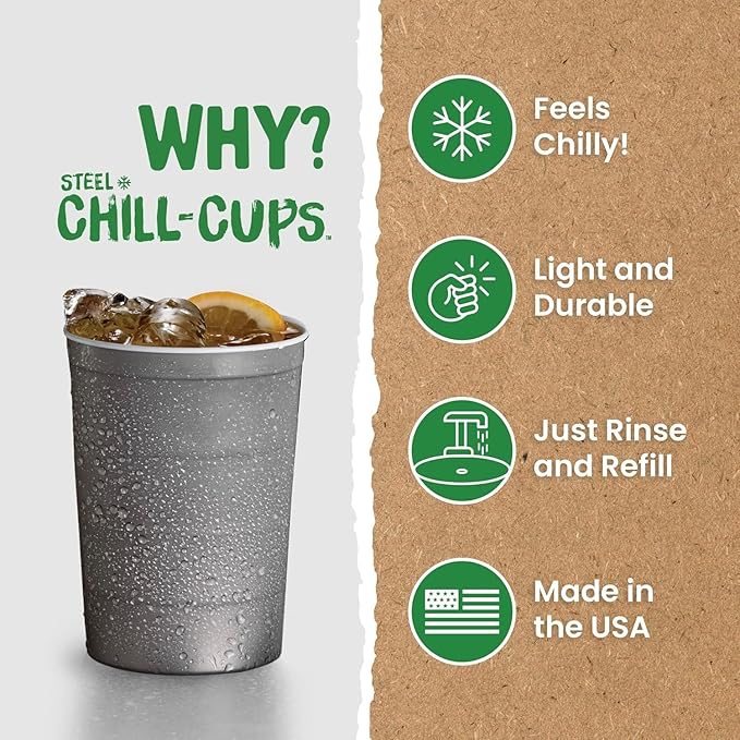 16 oz. Party Cups, Perfect for Cold Drinks, Sturdy & Durable, Disposable and 100% Recyclable, Made in USA, Gray, 12 Count