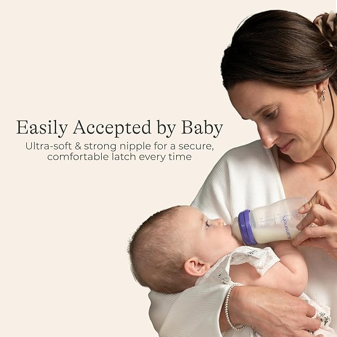 Lansinoh NaturalWave Newborn Gift Set – 3 Anti‑Colic 5 oz Bottles with S‑Flow Nipples + 3 Breastfeeding 8 oz Bottles with M‑Flow Nipples (6 Pack)