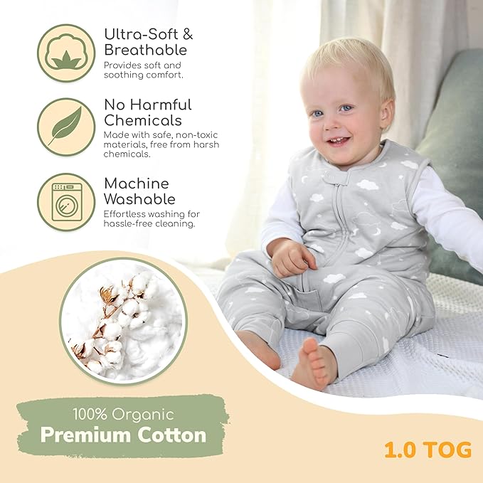 Mama Cheetah Toddler Sleep Sack with Feet 2T, 1.0 TOG Organic Cotton Baby Wearable Blankets with Legs, Baby Sleeping Bag for Walkers, Early Walker Medium