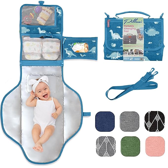 Portable Changing Pad for Baby, Travel Diaper Changing Pad for Newborn, Large Waterproof Baby Changing Mat, Foldable & Detachable Diaper Changing Station with Baby Wipes Pockets, Baby Stuff by Pillani