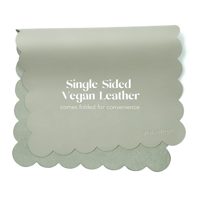 Ava + Oliver Vegan Leather Baby Changing Mat (16 X 30 in) - Multipurpose Wipeable and Portable Diaper Changing Mat - Foldable for Travel (Sage Scallop)
