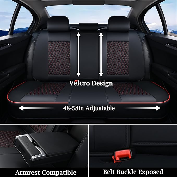 Doogo SeatCovers Full Set, Leather SeatCovers, Waterproof 5 Seats Black and Red Driver SeatCovers, Car Seat Protector Accessories Fit for Most Vehicles