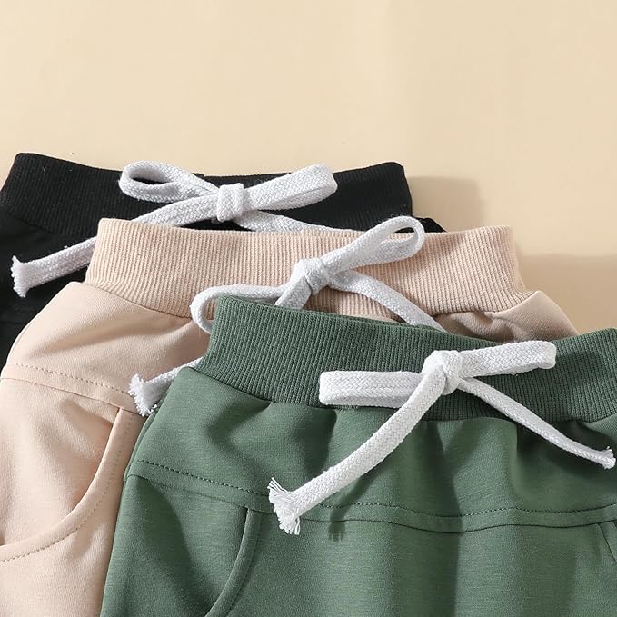 Sejardin Toddler Baby Boy Girl Pants 3 Pack Solid Color Elastic Waist Jogger Sweatpants Newborn Infant Casual Bottoms